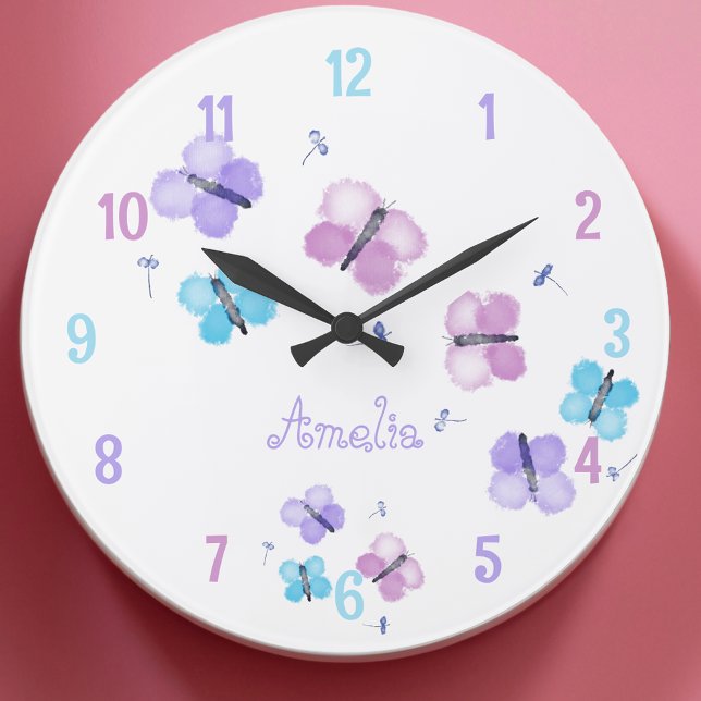 Grande Horloge Ronde Papillon Pastel personnalisé (Créateur téléchargé)