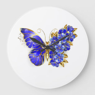 Grande Horloge Ronde Papillon saphir à fleurs