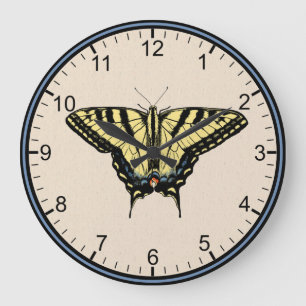 Grande Horloge Ronde Papillon Swallowtail Jaune du Sud-Ouest