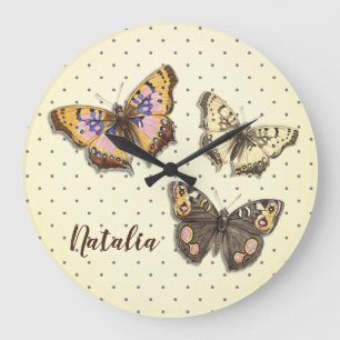 Grande Horloge Ronde Papillons Adorables Avec Pois Avec Nom