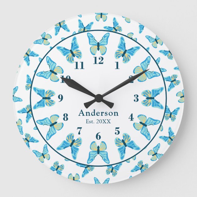 Grande Horloge Ronde Papillons - Couleurs personnalisées (Recto)