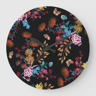 Grande Horloge Ronde Papillons de jardin fleuris Style Liberty