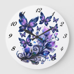 Grande Horloge Ronde Papillons de scintillement cosmique 