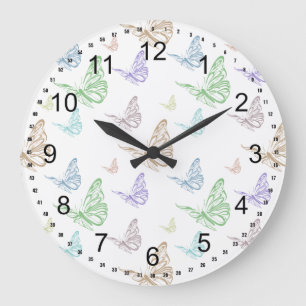 Grande Horloge Ronde Papillons en pastel