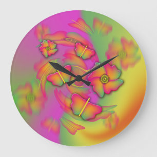 Grande Horloge Ronde Papillons & Fleurs