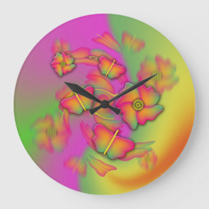 Grande Horloge Ronde Papillons & Fleurs