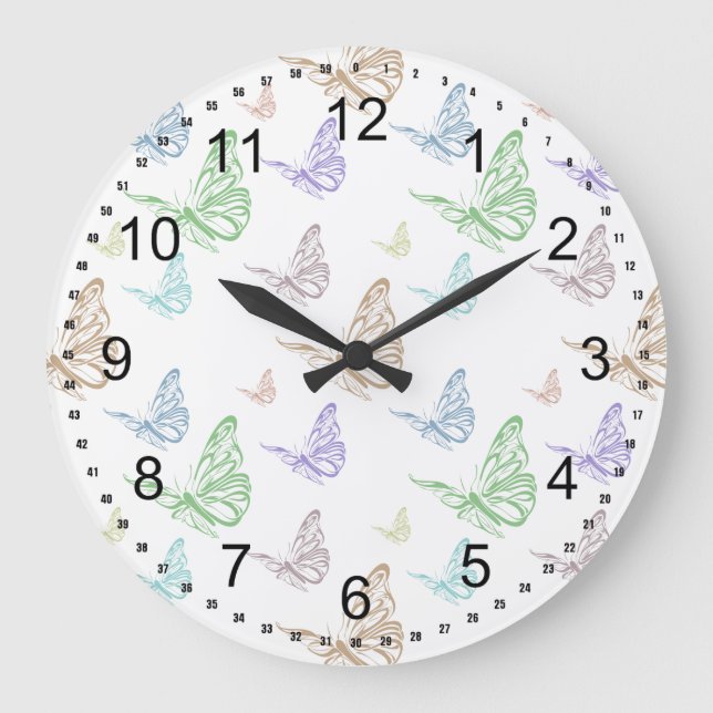 Grande Horloge Ronde Papillons Pastel (Recto)