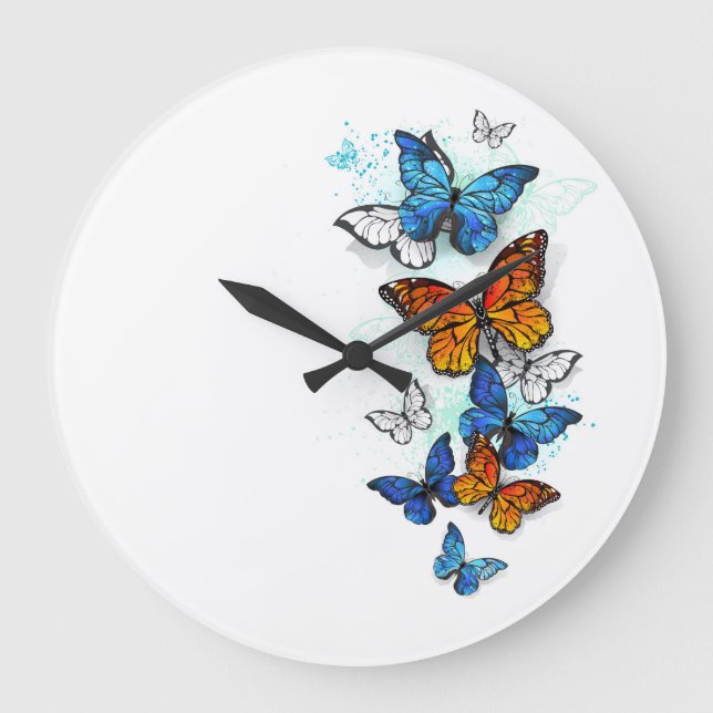 Grande Horloge Ronde Papillons volants Morpho et Monarch (Recto)