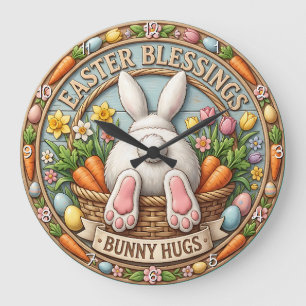 Grande Horloge Ronde Pâques Bénédictions Bisous de Lapin