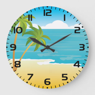 Grande Horloge Ronde Paradis de Plage Tropicale avec Palmiers