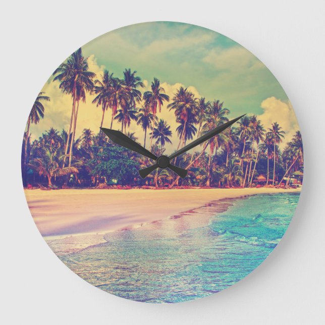 Grande Horloge Ronde Paradis tropical : mer, hôtel, plage. (Recto)