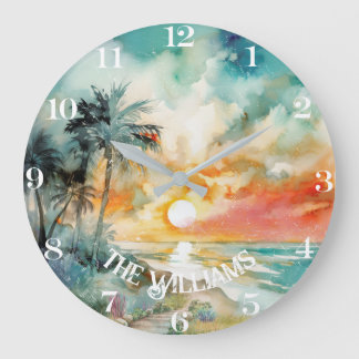 Grande Horloge Ronde Paradis tropical - Watercolor Beach