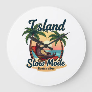 Grande Horloge Ronde Paresseux de Roatan Vintage Île Relax Graphique 2