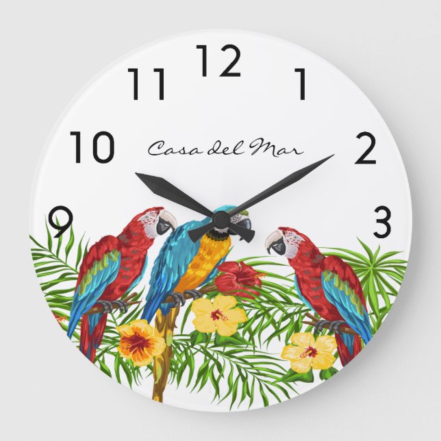 Grande Horloge Ronde Parroquets palmier nom de la maison d'été (Recto)