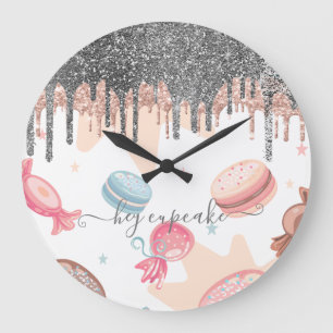 Grande Horloge Ronde Parties scintillant argent moderne gouttes sucreri