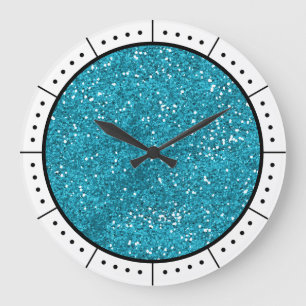 Grande Horloge Ronde Parties scintillant bleu turquoise tendance