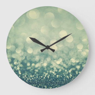 Grande Horloge Ronde Parties scintillant bleue : Noël Abstrait