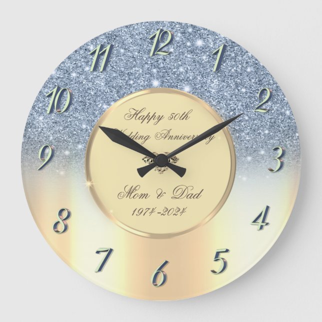 Grande Horloge Ronde Parties scintillant bleue Ombre Gold 50e anniversa (Recto)