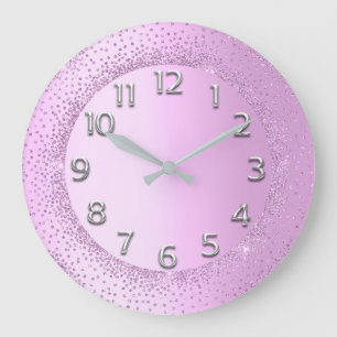 Grande Horloge Ronde Parties scintillant Cadre rose Or Numéros Belle B