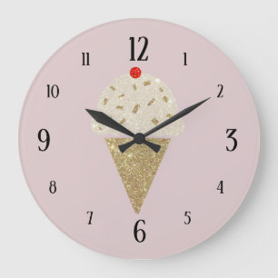 Grande Horloge Ronde Parties scintillant Crème glacée Cône Cerise rouge