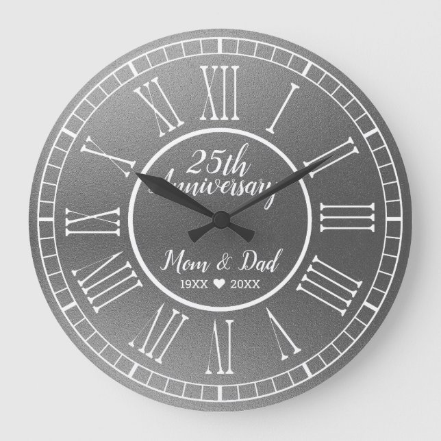 Grande Horloge Ronde Parties scintillant d'argent 25e anniversaire Mari (Recto)