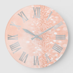 Grande Horloge Ronde Parties scintillant d'argent de corail Pêche Chif