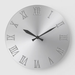 Grande Horloge Ronde Parties scintillant d'argent Gras chiffres romains
