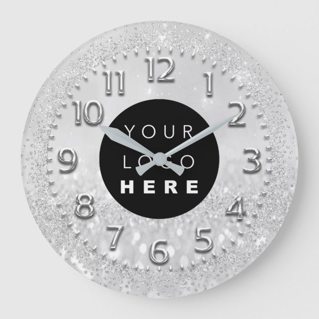 Grande Horloge Ronde Parties scintillant de cristaux gris argent Étince (Recto)