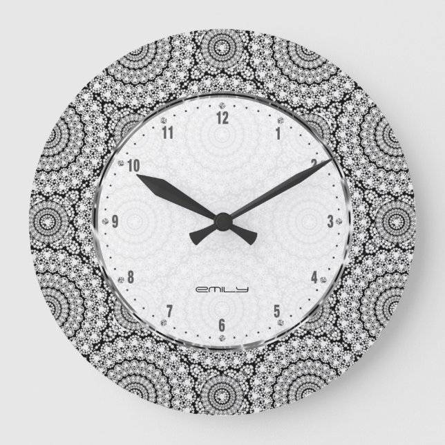 Grande Horloge Ronde Parties scintillant de diamants blancs texture Imp (Recto)