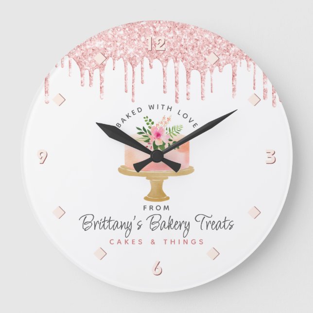Grande Horloge Ronde Parties scintillant de gâteau rose pâle Blush Menu (Recto)