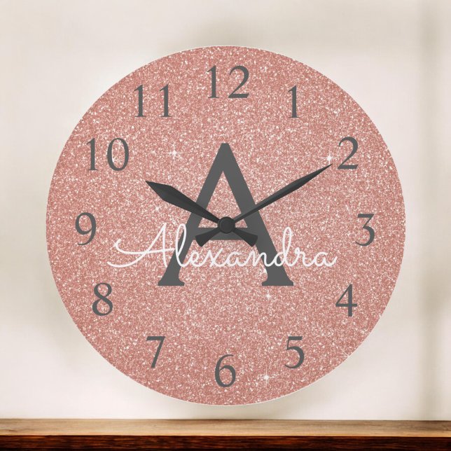 Grande Horloge Ronde Parties scintillant d'étincelle rose Rose Gold Nom (Créateur téléchargé)