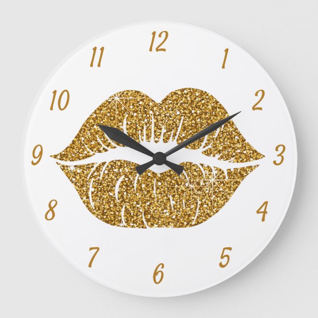 Grande Horloge Ronde Parties scintillant d'or Lèvres Glam Sparkle Girli (Recto)