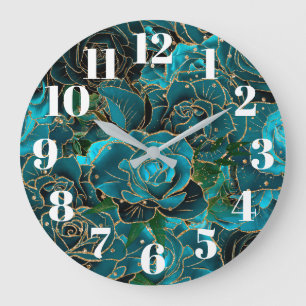 Grande Horloge Ronde Parties scintillant d'or moderne Faux Glam Roses T