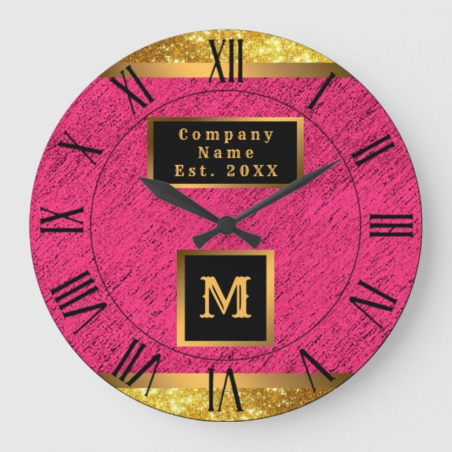 Grande Horloge Ronde Parties scintillant dorée moderne Lin rose Monogra (Recto)