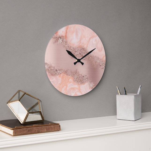 Grande Horloge Ronde Parties scintillant du code géographique rose Gold (Bureau)