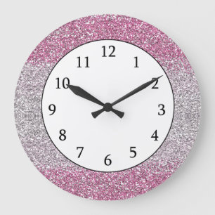 Grande Horloge Ronde Parties scintillant élégante Pink Ombre