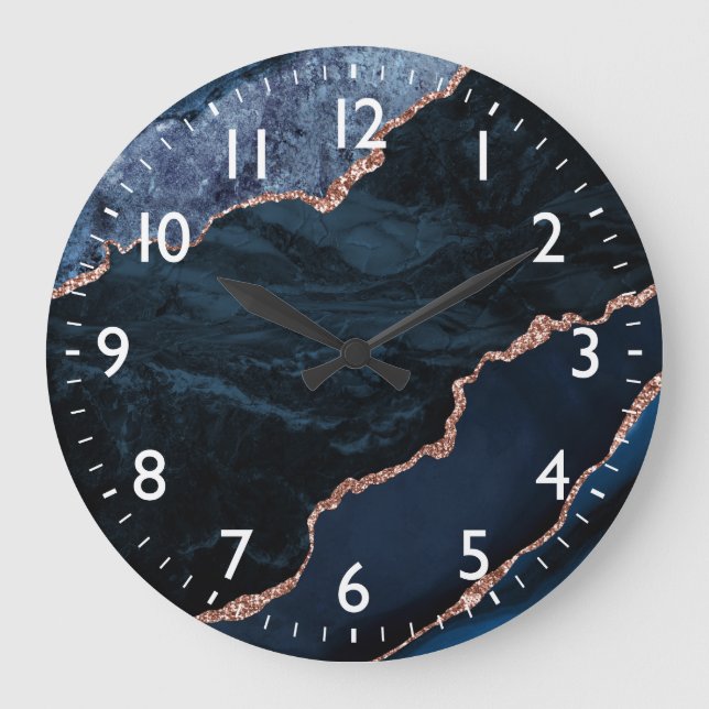 Grande Horloge Ronde Parties scintillant en marbre Bleu et Faux Or (Recto)