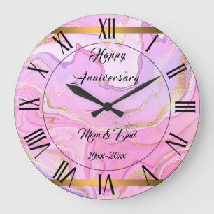 Grande Horloge Ronde Parties scintillant en marbre rose violet or