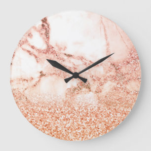 Grande Horloge Ronde Parties scintillant en or rose chic ombre parties 