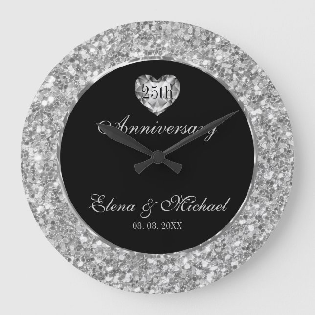 Grande Horloge Ronde Parties scintillant Et Coeur Argent Et Blanc (Recto)