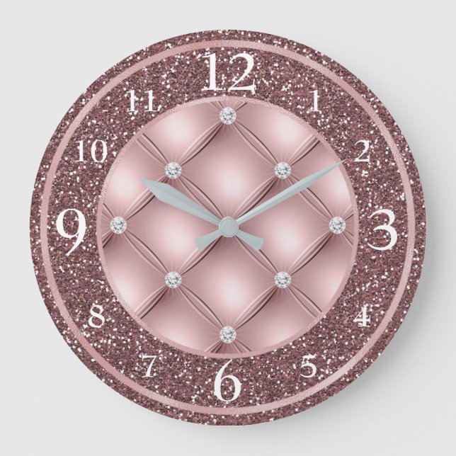 Grande Horloge Ronde Parties scintillant et diamants rose foncé et glam (Recto)