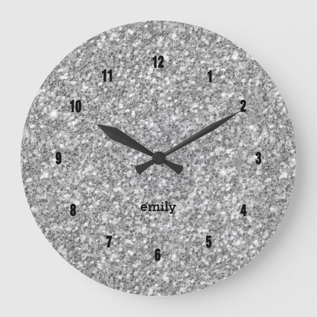 Grande Horloge Ronde Parties scintillant fausse gris argent (Recto)