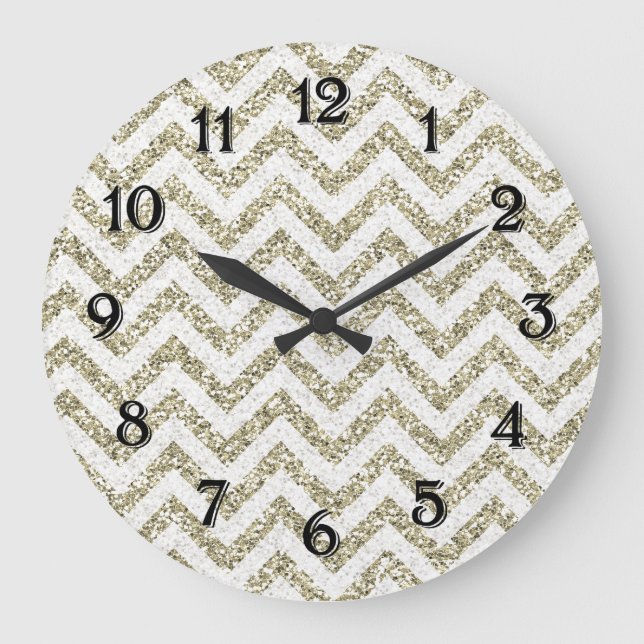 Grande Horloge Ronde Parties scintillant Gold Faux Chevron (Recto)