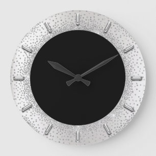 Grande Horloge Ronde Parties scintillant grise Argent Gris Noir Métal C