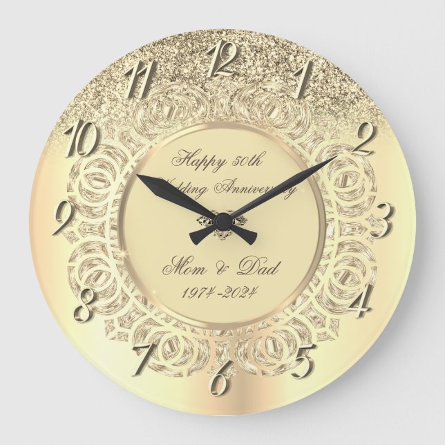 Grande Horloge Ronde Parties scintillant Or Chic Tourle 50 Anniversaire (Recto)