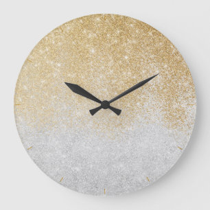 Grande Horloge Ronde Parties scintillant or et argent Ombre design de l