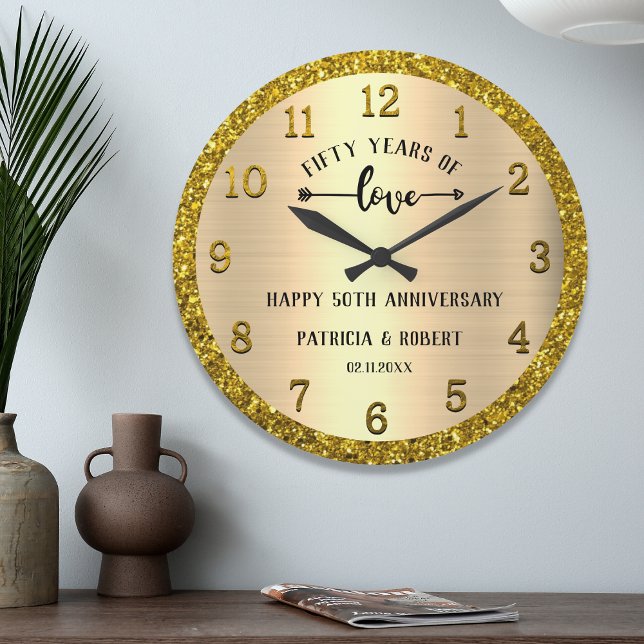 Grande Horloge Ronde Parties scintillant personnalisée 50e anniversaire (Créateur téléchargé)