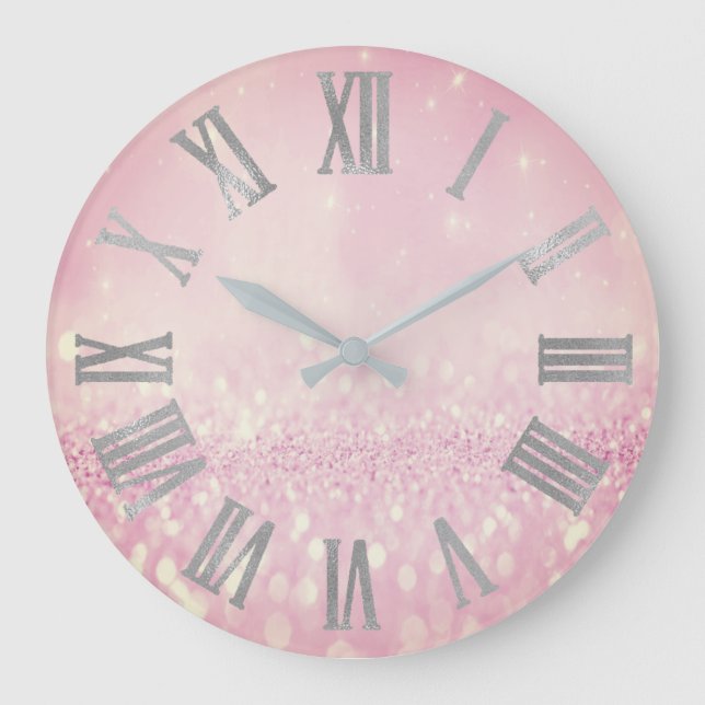 Grande Horloge Ronde Parties scintillant rose argenté Métallic Rouge ch (Recto)