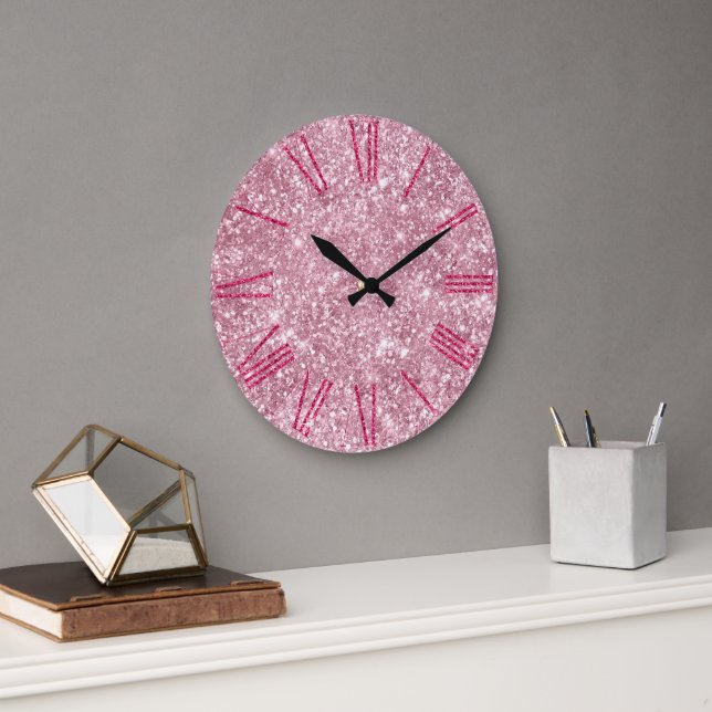 Grande Horloge Ronde Parties scintillant rose glamour (Bureau)