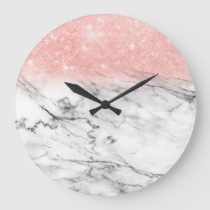Grande Horloge Ronde Parties scintillant rose Gold Blush Ombre en marbr